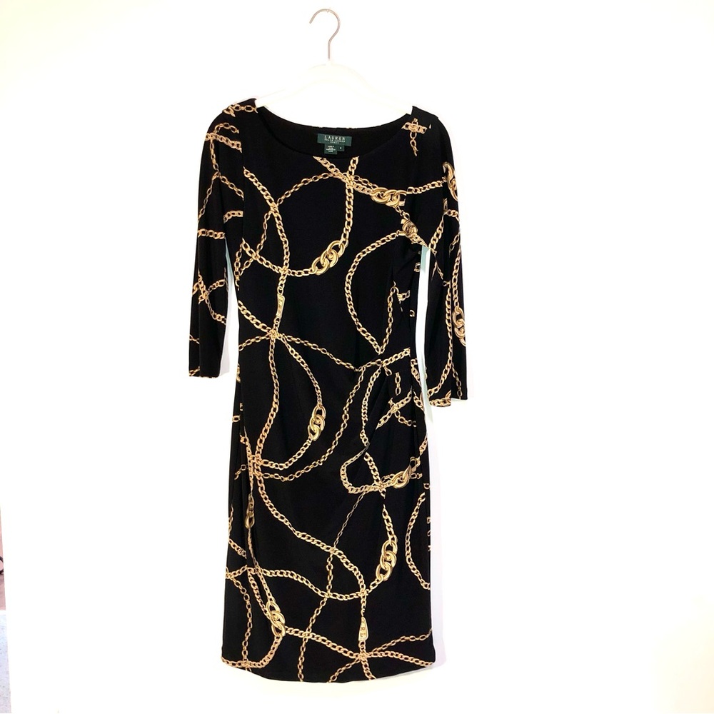 Ralph Lauren black dress with gold chain pattern. Size 6